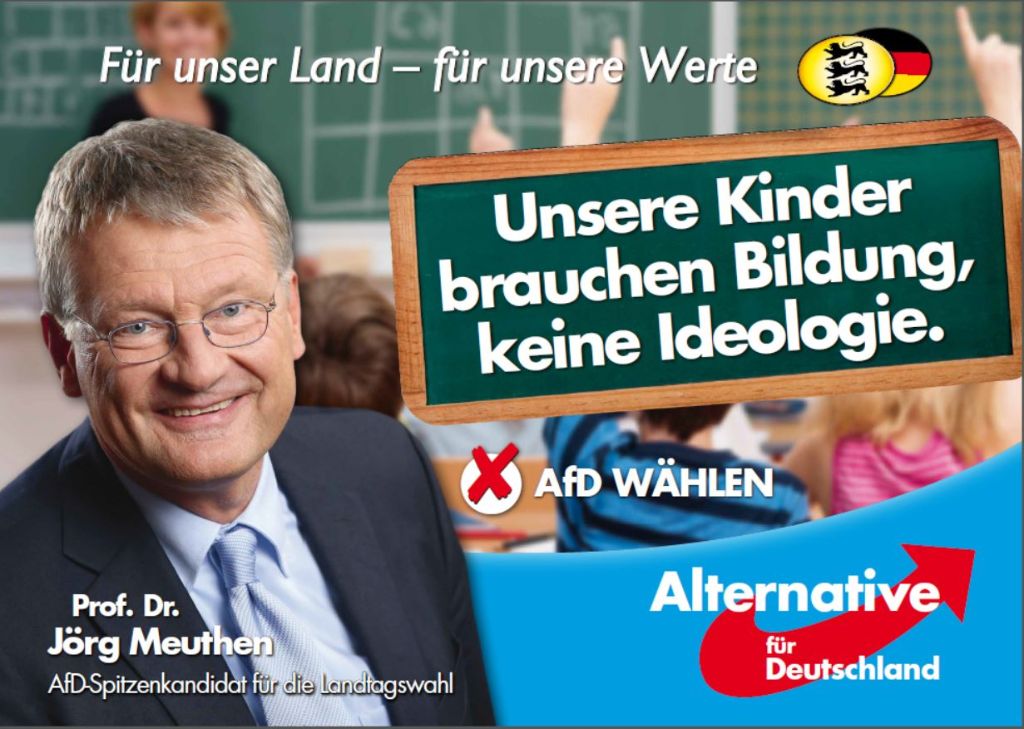 Wahlplakat mit dem Spitzenkandidat der AfD, Jörg Meuthen