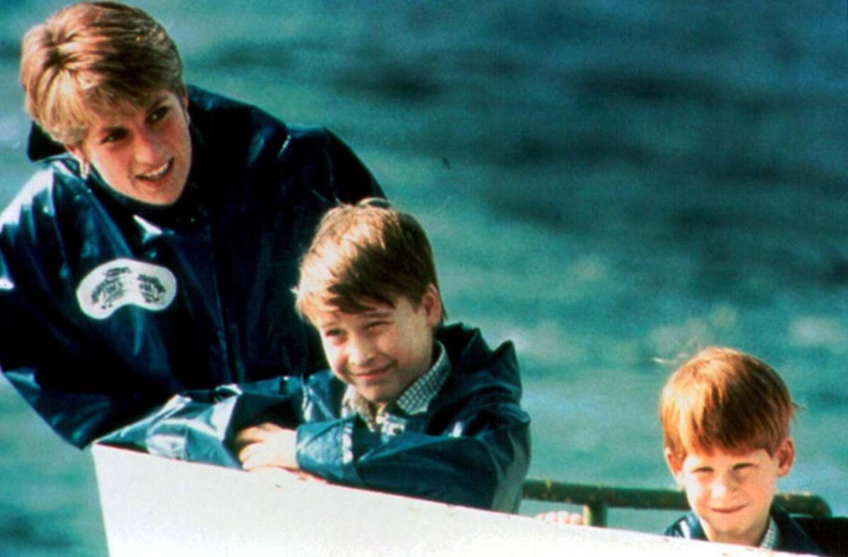Eine Bootsfahrt, die ist lustig... Prinz William (Mitte) mit seiner Mutter Diana und seinen Bruder Harry – ...