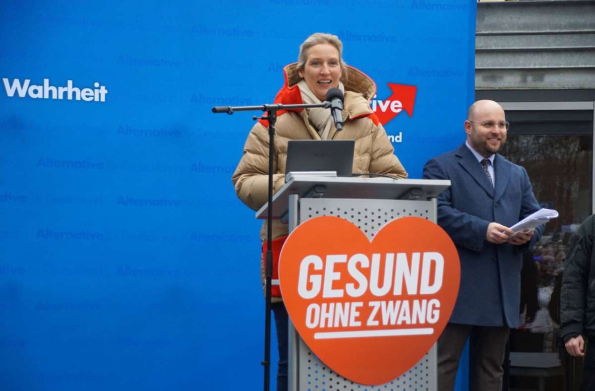 Die AfD-Spitze um Alice Weidel und Tino Chrupalla kam kam zur Kundgebung nach Herrenberg.