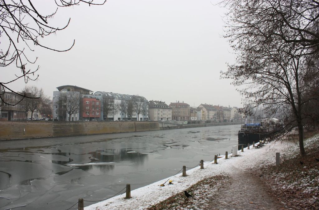 Seltener Anblick: Eisschollen auf dem Neckar.