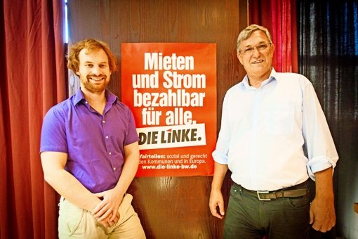 Stimmensammler für die Linke in Stuttgart: das Spitzenduo Hannes Rockenbauch (links) und Bernd Riexinger. Foto: Lichtgut/Leif Piechowski