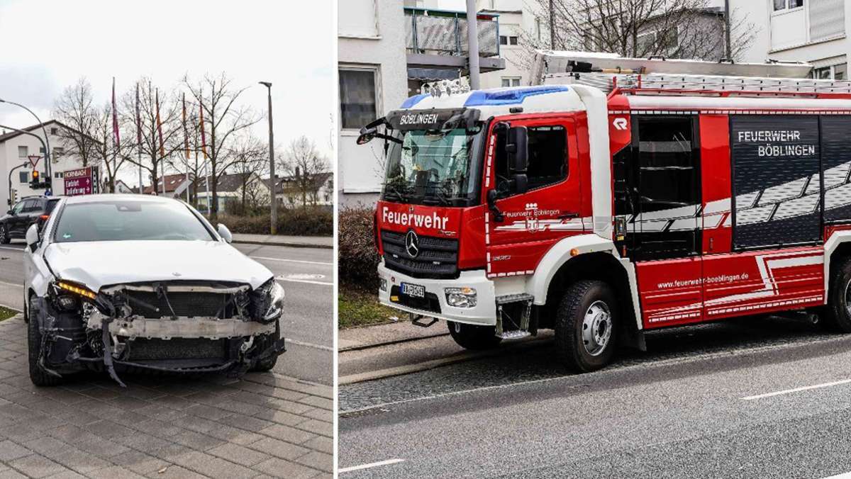 Mercedes kracht gegen Feuerwehrauto: Unfall bei Blaulichtfahrt in Sindelfingen