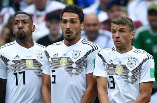 Jérôme Boateng, Mats Hummels und Thomas Müller (von links) werden beim DFB nicht mehr gebraucht. Foto: AFP