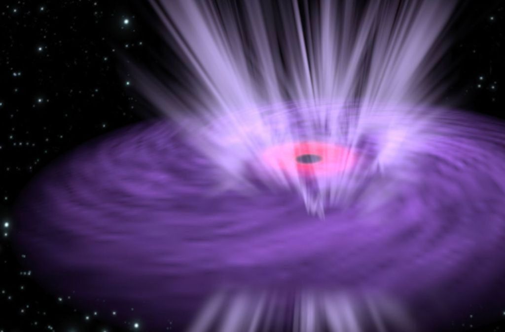 Wegen der extrem starken Schwerebeschleunigung heizt sich Materie, die in ein Schwarzes Loch fällt, auf Millionen Grad Celsius auf und strahlt dann hell im Bereich des Röntgenlichts.