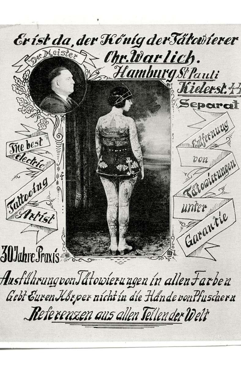 Eine Werbeplakat von Christian Warlichs Geschäft (vor 1948).