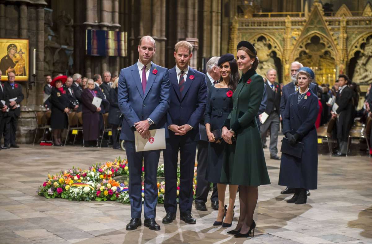 2018: William und Kate, Harry und Meghan beim Gedenkgottesdienst zum Ende des Ersten Weltkriegs.