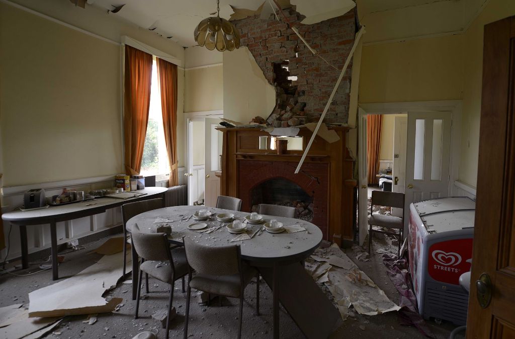 Der zerstörte Frühstücksraum im Waiau Lodge Hotel 120 Kilometer nördlich von Christchurch.
