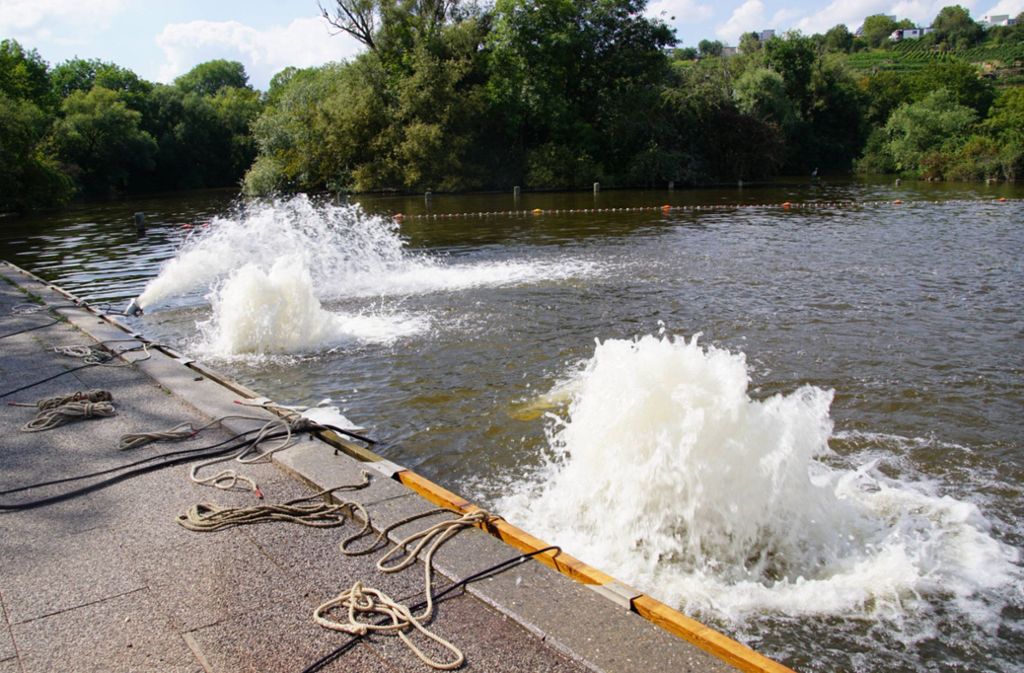 Trotz der Belüftung des Wassers durch das Technische Hilfswerk ist der Sauerstoffgehalt im Max-Eyth-See in Stuttgart erneut gesunken.