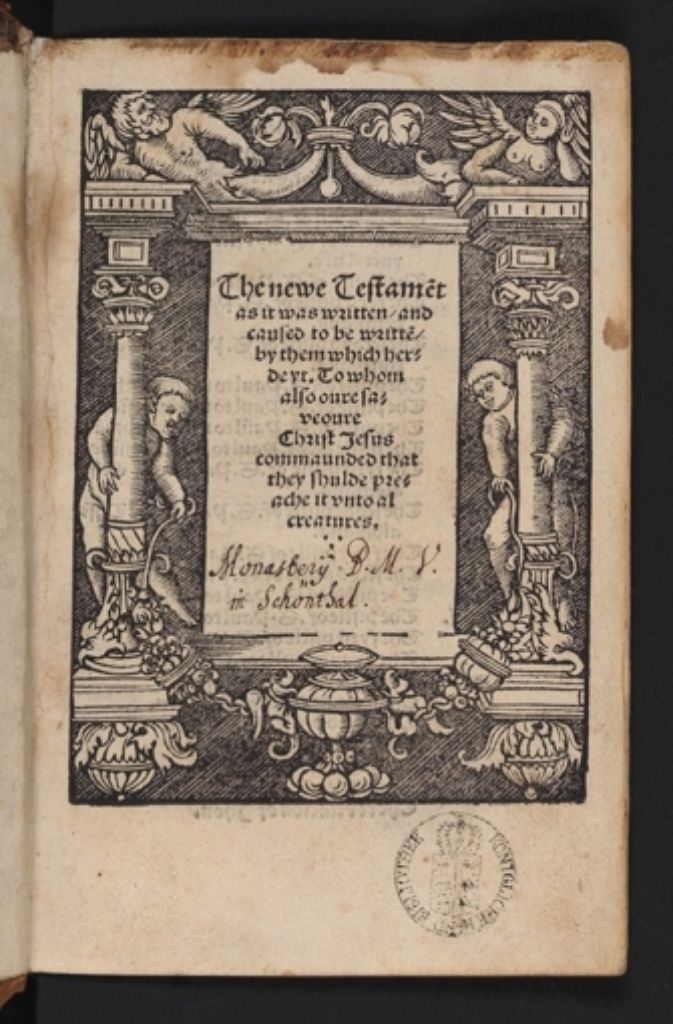Titelblatt der einzig vollständig erhaltenen Tyndale-Bibel aus dem Jahr 1526.
