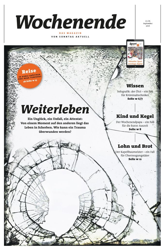 Die Titelseite der Wochenendbeilage zum Thema Trauma nach einem Unglück oder Unfall gewann den Award in der Kategorie Sektions-Titel.