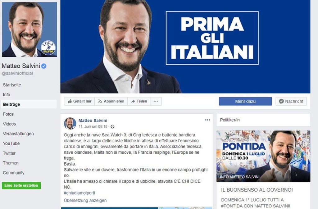 Der italienische Innenminister Salvini wettert gegen die Seenotretter der „Sea Watch 3“.