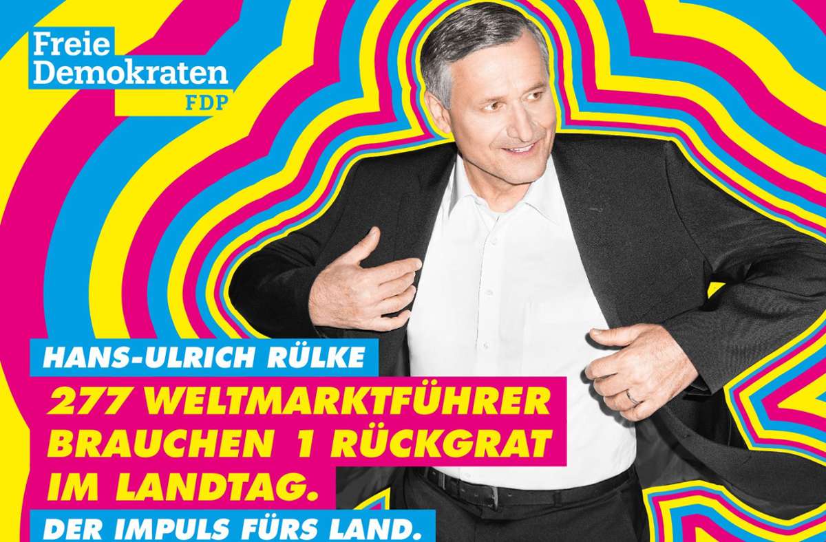 Bunt und auffällig: die FDP-Plakate mit Spitzenkandidat Hans-Ulrich Rülke
