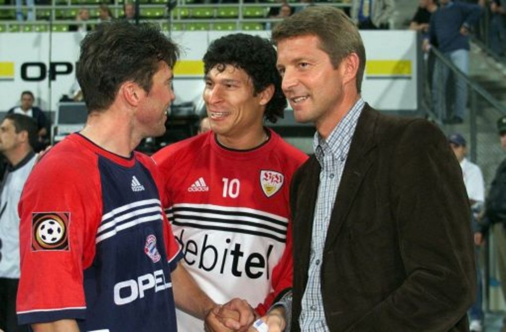 Ein weiterer ehemaliger Stuttgarter Spieler war von 1998 bis 2001 Manager beim VfB: Karlheinz Förster (rechts, mit Krassimir Balakov (Mitte) und Lothar Matthäus).