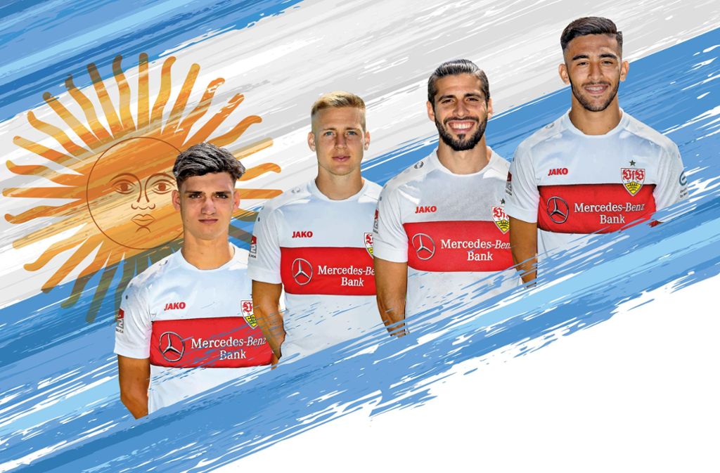 Argentinisches Quartett in Diensten des VfB: Mateo Klimowicz, Santiago Ascacibar, Emiliano Insua und Nicolas Gonzalez (von links)