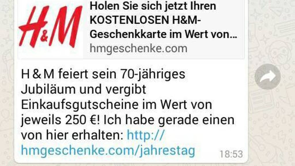 WhatsApp: Fake-Kettenbrief verspricht H&M-Gutschein
