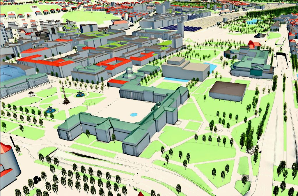 Städtische Stadtplaner haben auf Basis der bisher bekannten Anforderungen an eine Interimsoper ein Massenmodell erstellt. Foto: Stadtplanungsamt Stuttgart
