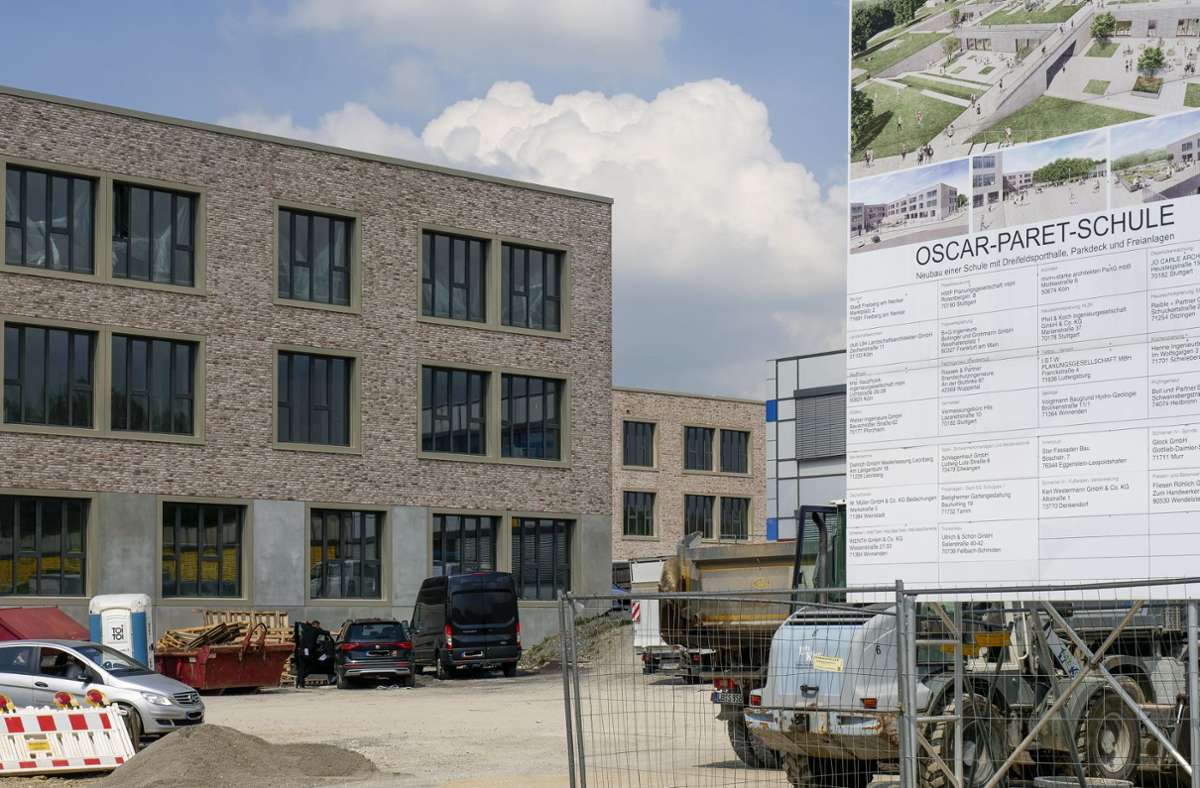 Der Neubau der Oscar-Paret-Schule in Freiberg am Neckar mit der noch dazukommenden Tiefgarage, Schulpark und Sportanlagen soll rund 87 Millionen Euro kosten – einer der kostspieligsten Schulneubauten weit und breit.