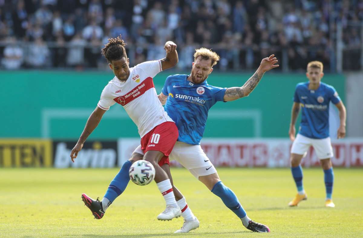 Der VfB Stuttgart hat bei Hansa Rostock 1:0 gespielt. Wir haben die Leistungen der einzelnen VfB-Akteure wie folgt bewertet. Foto: dpa/Danny Gohlke