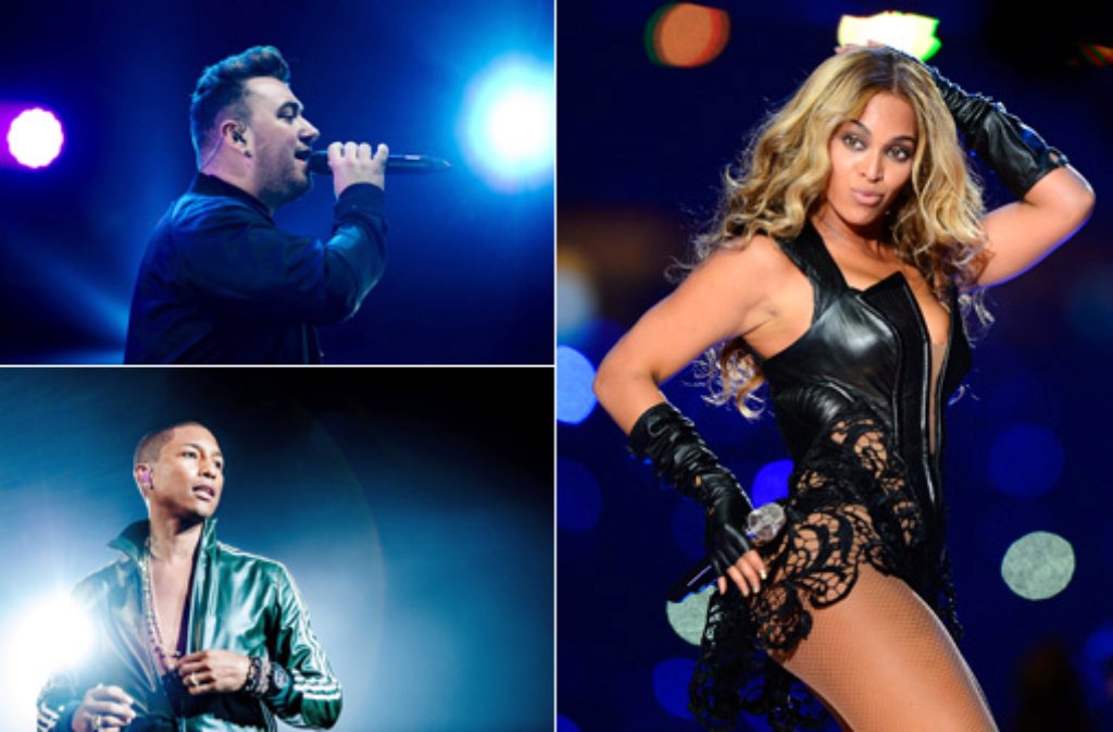 Pop-Diva Beyonce, Sänger Pharrell Williams (unten) und der britische Singer-Songwriter Sam Smith haben gleich sechs Chancen auf eines der goldenen Grammophone bei den Grammy Award am Sonntagabend (Nacht zum Montag, 9. Februar, MEZ) in Los Angeles.