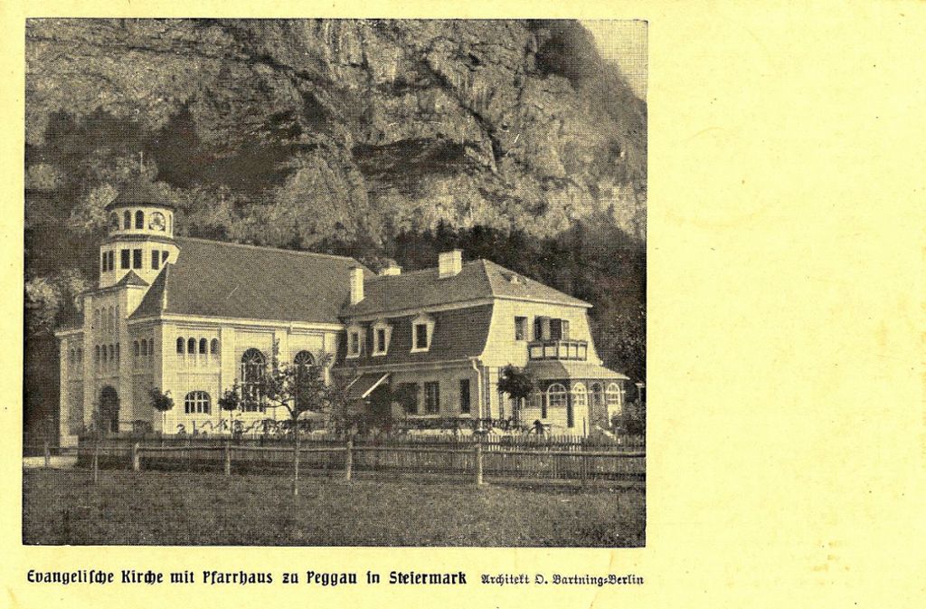 Otto Bartnings erster Auftrag als Architekt war im Jahr 1905 der Bau der evangelischen Kirche in Peggau, Österreich.