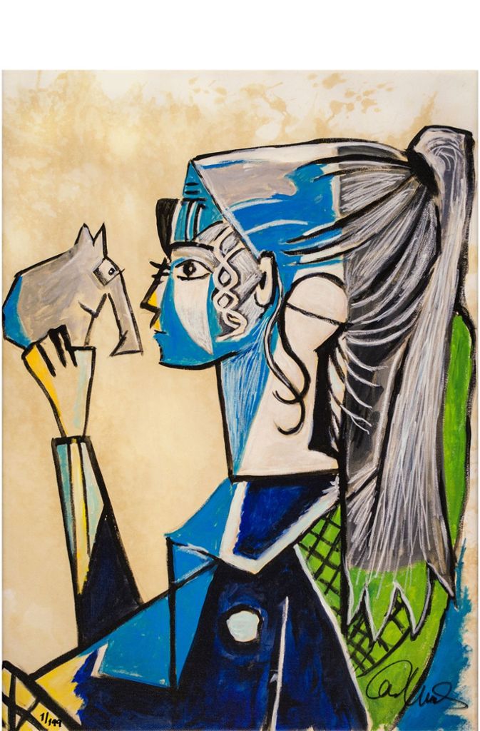 Otto Waalkes (*1948) nach Pablo Picasso (1881–1973), Pablo’s Geschenk II, 2015, Reproduktion auf Leinwand, 56 x 40 cm, © Otto Waalkes