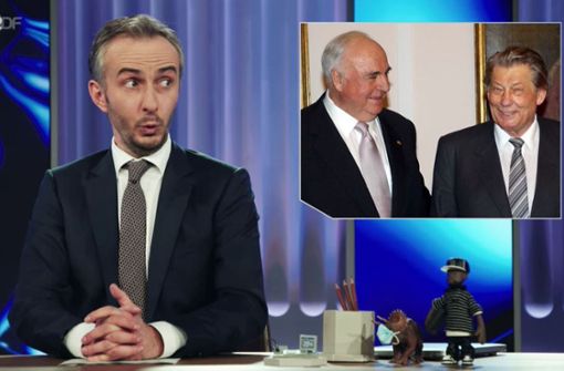 Jan Böhmermann und  zwei Männer, die er nur begrenzt bewundert: Helmut Kohl und Medienunternehmer Leo Kirch Foto: ZDF/Screenshot