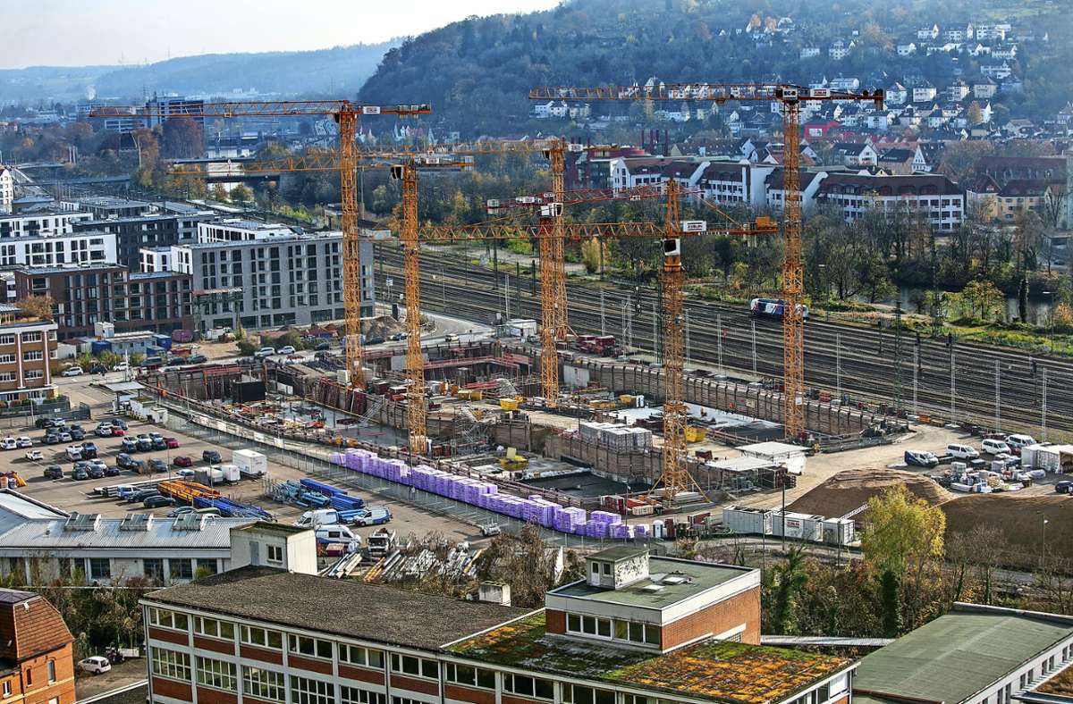 In der neuen Esslinger Weststadt, das frühere Güterbahnhof-Areal, entstehen 480 Wohnungen, Büro- und Gewerbeflächen.