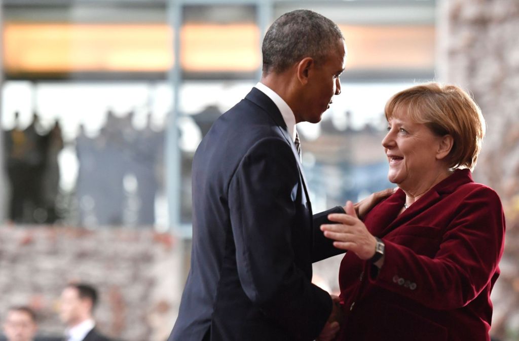 Barack Obama trifft Kanzlerin Angela Merkel. Obama ist ein letztes Mal als US-Präsident in Deutschland.