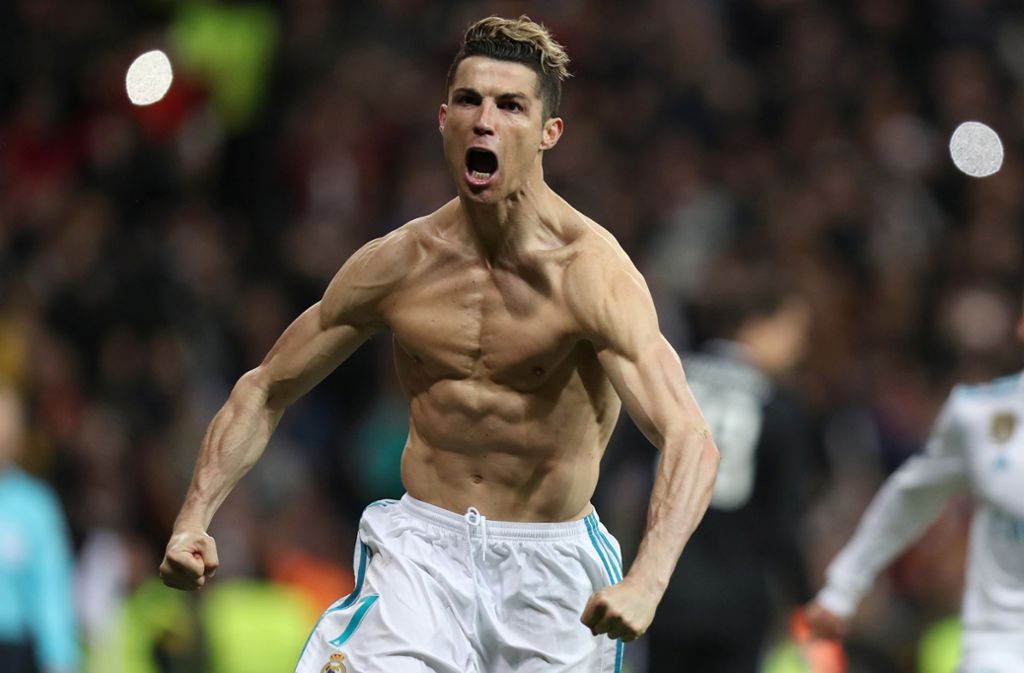 Ein jubelnder Ronaldo im April 2018. Strähnchen und Löckchen zum Abschluss der Karriere bei Real Madrid.
