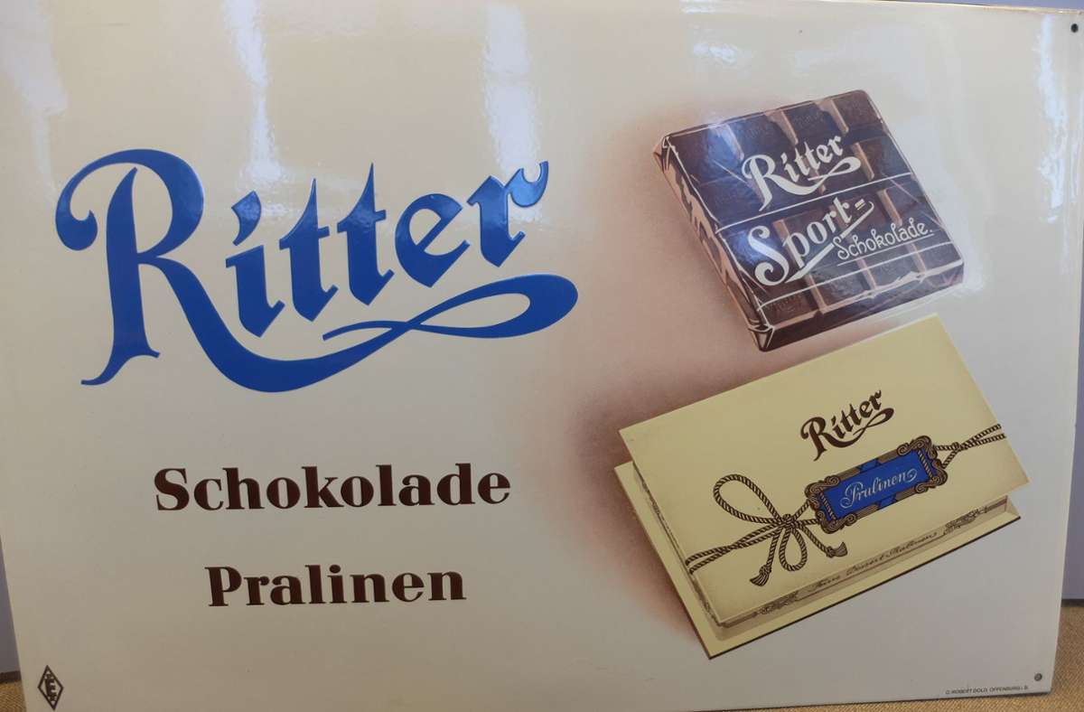 Eine der größten Werbetafeln in der Schau: die von Alfred Ritter, der einzigen Stuttgarter Schokoladenfirma, die heute in Waldenbuch noch produziert.