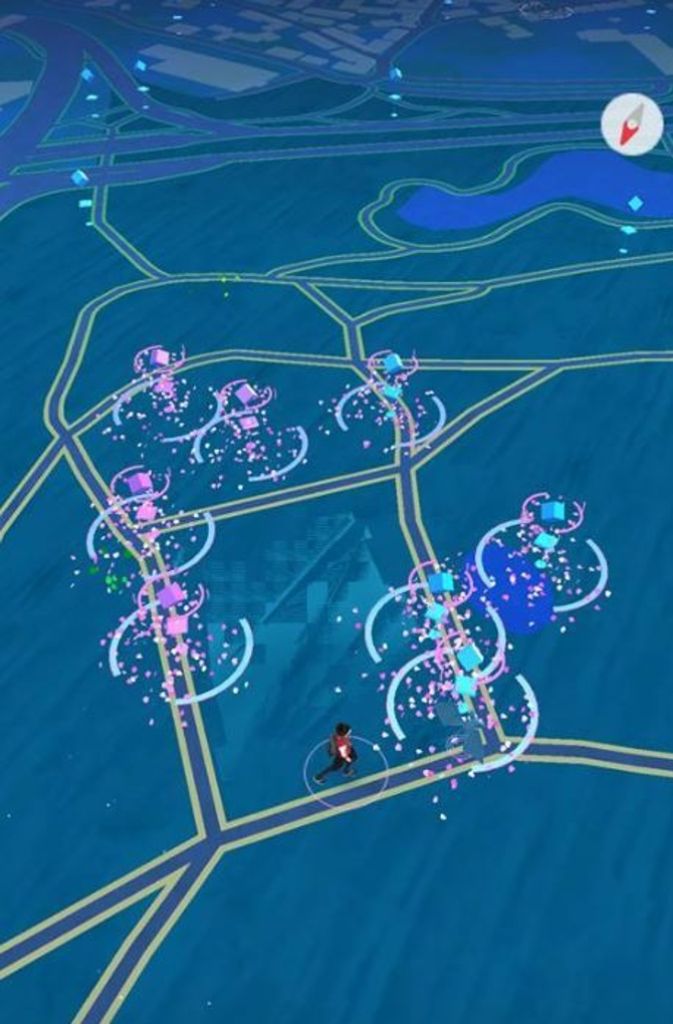 Auf einem Screenshot von der Pokémon-GO-App sieht man insgesamt acht Pokéstops im Rosensteinpark.