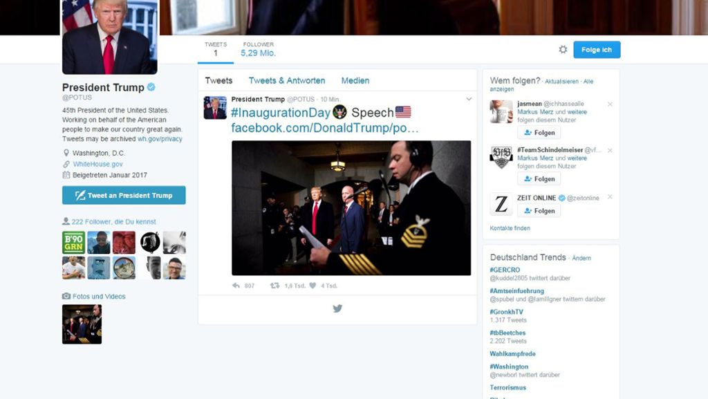Nach Amtseinführung von Donald Trump: Potus twittert auf allen Kanälen