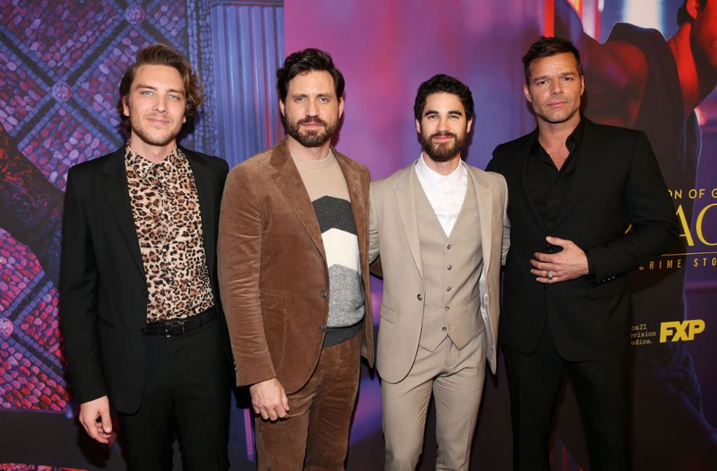 Vier Hauptdarsteller der Staffel: Cody Fern, Edgar Ramirez, Darren Criss und Ricky Martin (v.l.) im DGA Theater in Los Angeles.