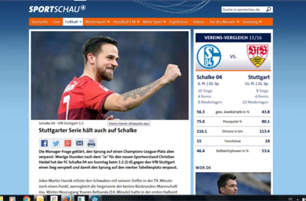 "Stuttgarter Serie hält auch auf Schalke", titelt die Sportschau.