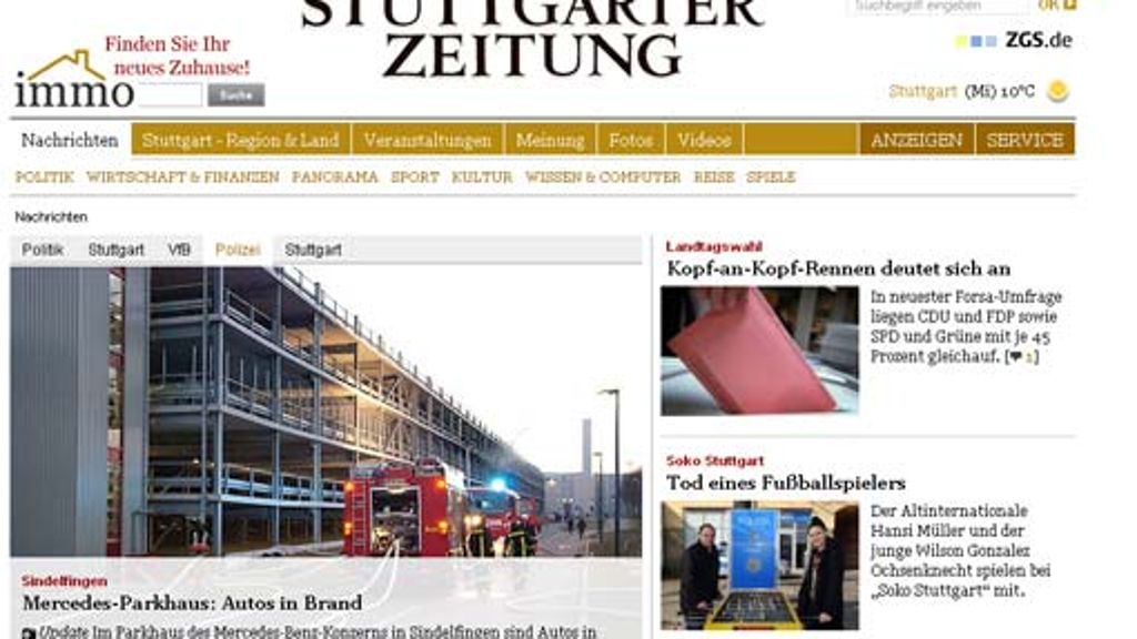 Stuttgarter Zeitung Online: Website mit neuem Gesicht