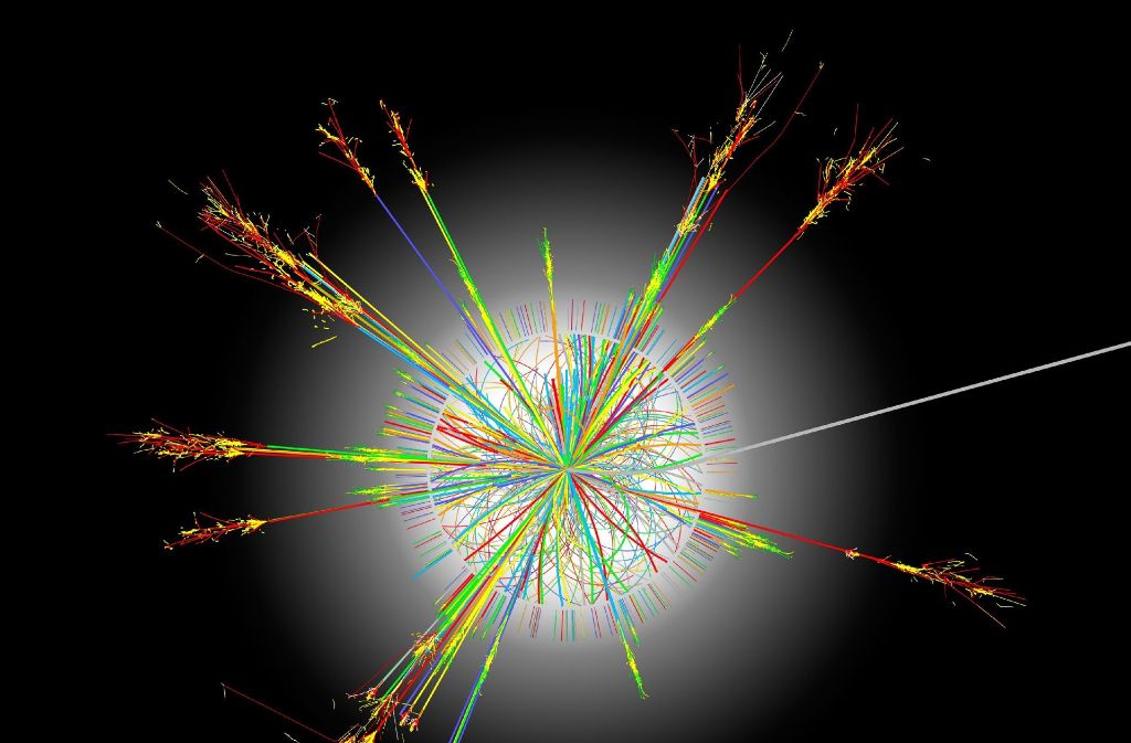 Urknall im Experiment: Die Illustration zeigt die Kollision von Atomkernen in der weltgrößten Forschungsmaschine, dem Teilchenbeschleuniger LHC des Teilchenforschungszentrum CERN bei Genf.