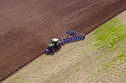 Landwirt pflügt ein abgeerntetes Feld. Foto: dpa/Jens Büttner