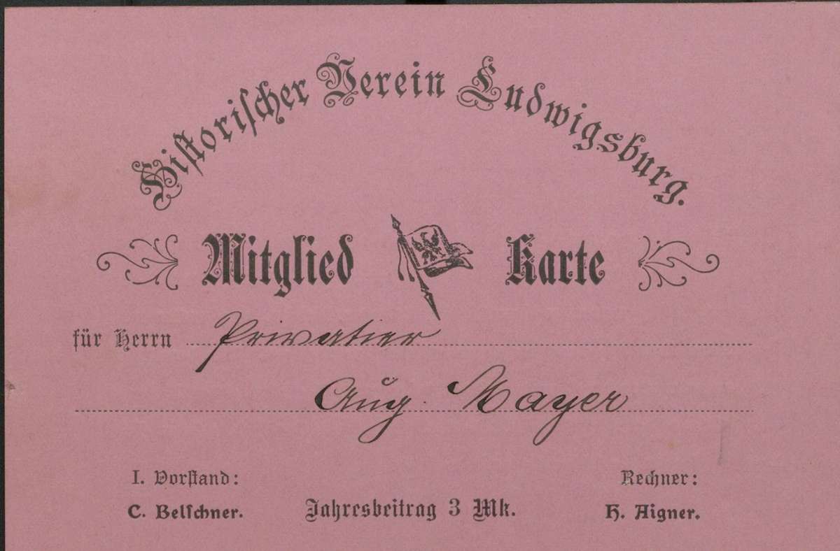 Dieses Bild zeigt eine Mitgliedskarte des Historischen Vereins um die Jahre 1918/1919.