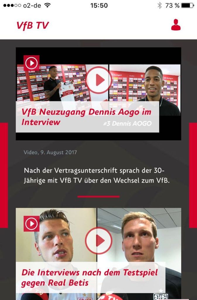 Auch VfB.tv ist in die Anwendung integriert.