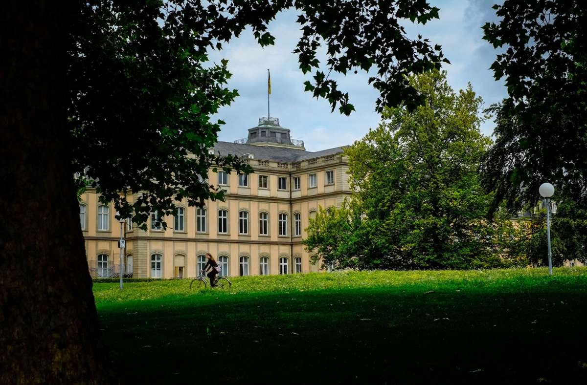 An Stelle der Hohen Carlsschule liegt der sogenannte Akademiegarten mit alten Platanen.