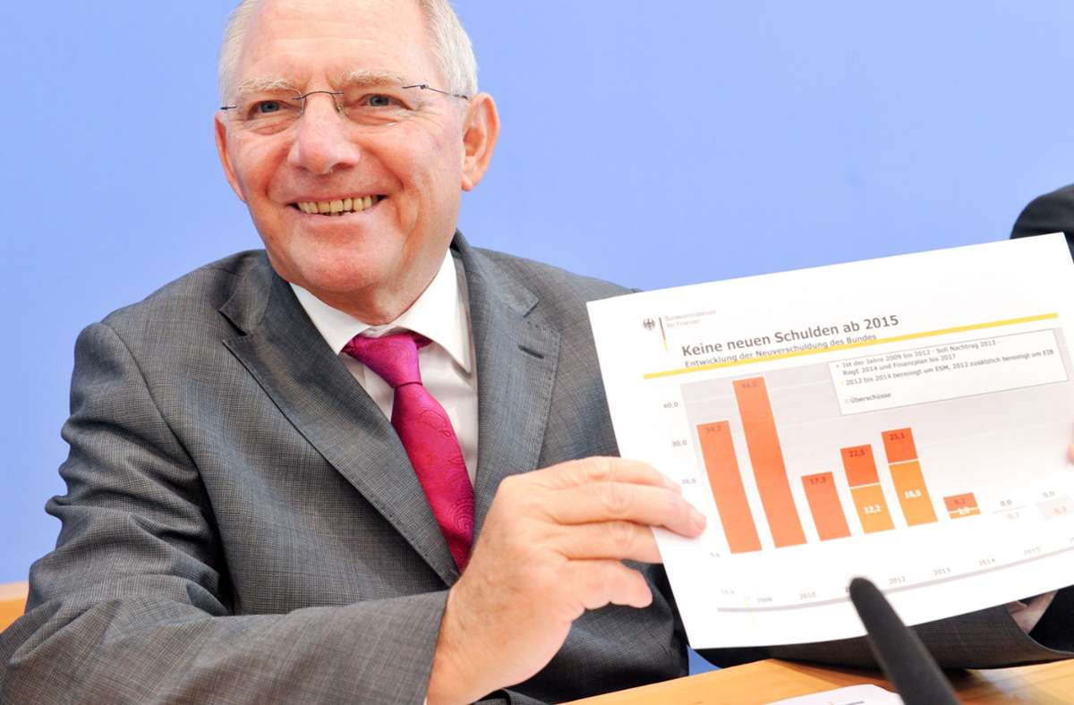 Schäuble, damals Bundesfinanzminister, stellt in der Bundespressekonferenz am 26. Juni 2013 den Haushalt 2014 sowie den Finanzplan bis 2017 vor.