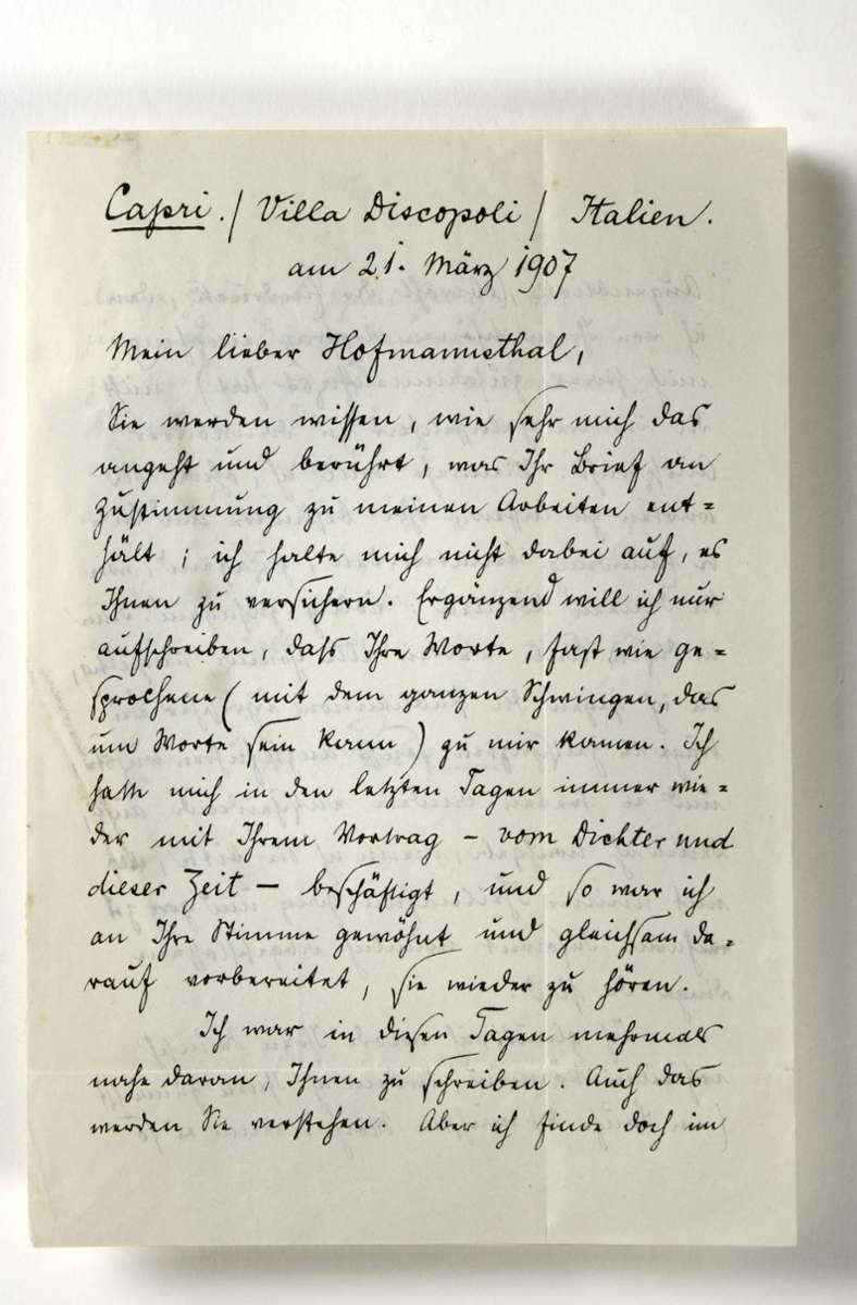Rilke an Hugo von Hofmannsthal, 1907 (l)