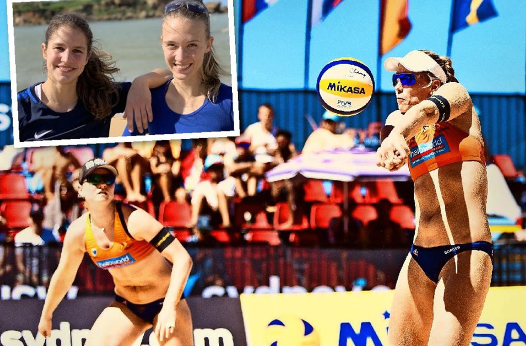 Zwei neue Stuttgarter Teams mit großen Ambitionen: Julia Sude (li.) und Karla Borger bei ihrem ersten gemeinsamen Turnier in Australien sowie Chantal Laboureur (kleines Bild li.) und Sandra Ittlinger.