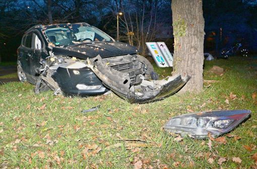 Der Ford Kuga des 19-Jährigen wurde bei dem Zusammenprall mit dem Baum schwer beschädigt. Foto: KS-Images.de /Karsten Schmalz