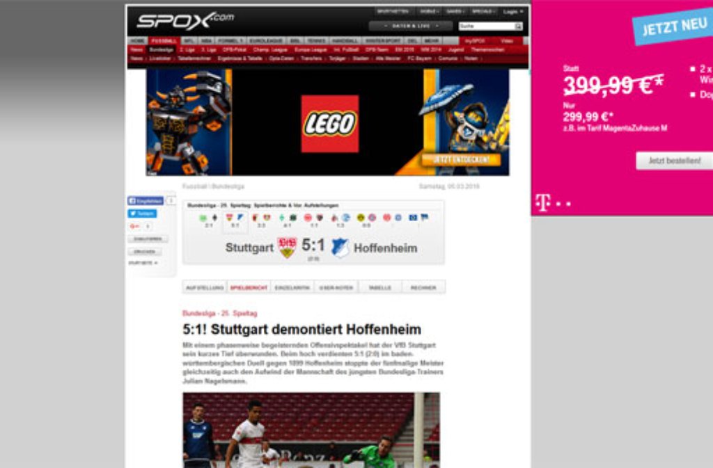 Von einer Demontage für Hoffenheim ist auf spox.com die Rede: "Mit einem phasenweise begeisternden Offensivspektakel hat der VfB Stuttgart sein kurzes Tief überwunden."