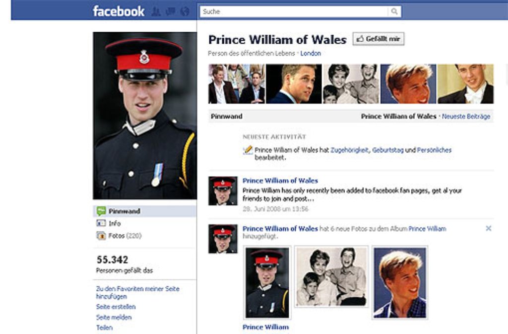 ... Seite zu Prince William of Wales kann mehr als doppelt so viele Anhänger vorweisen, die ...