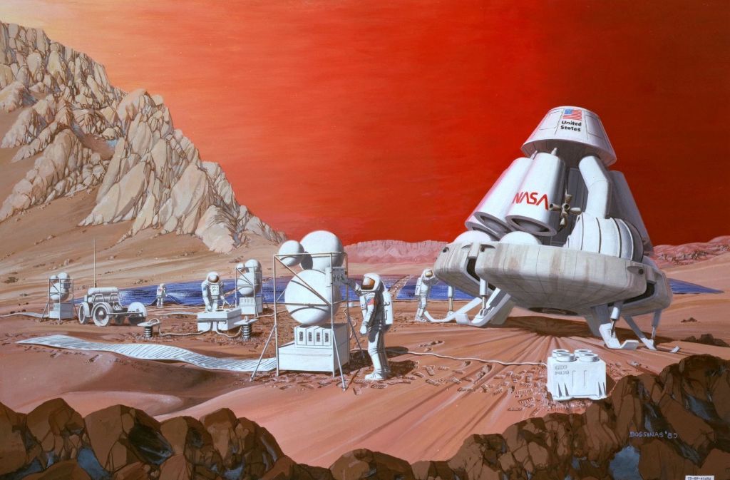 Simulation einer Mars-Mission nach Plänen der NASA aus dem Jahr 1989.