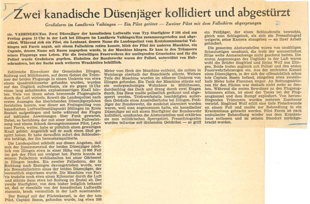Die Stuttgarter Zeitung berichtete am 26.7.1969 von dem Unfall.
