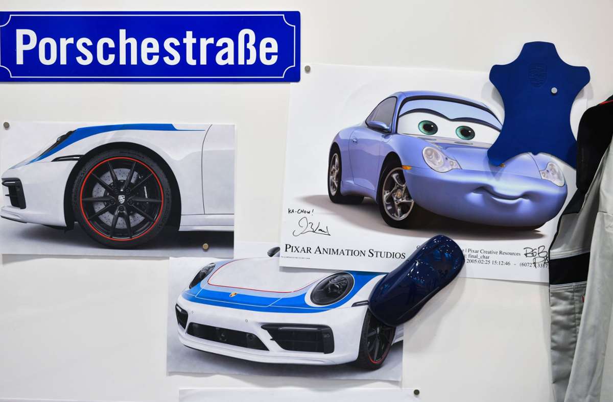 Sally Carrera: Für den Pixar-Film „Cars“ ist ein Porsche zehn Monate lang als besonderes Einzelstück gebaut worden. Die Farbe: „Sallyblaumetallic.“