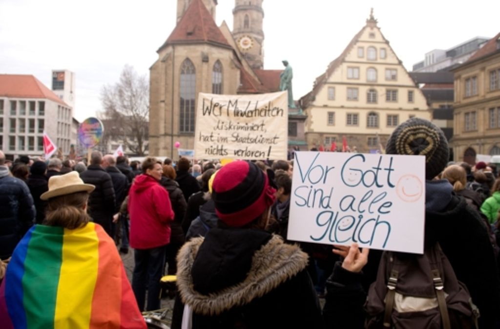Bilder von der Gegendemonstration am 1. Februar auf dem Schlossplatz.